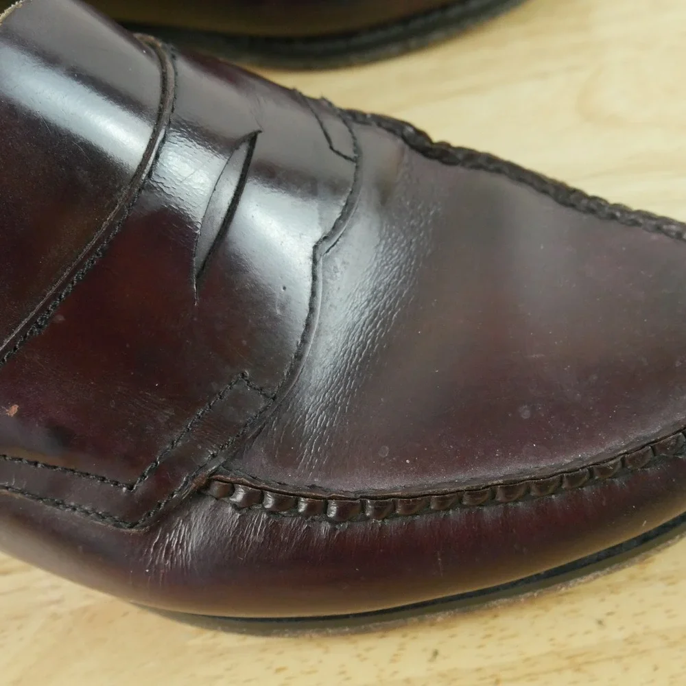 GH Bass Mens Logan Penny Loafers Burgundy Leather Slip On Shoes 10 EEE Preppy